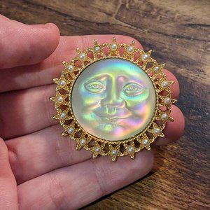Seaview Iridescent Moon Face Unsigned Kirks Folly Vintage Style Brooch Pin Gift